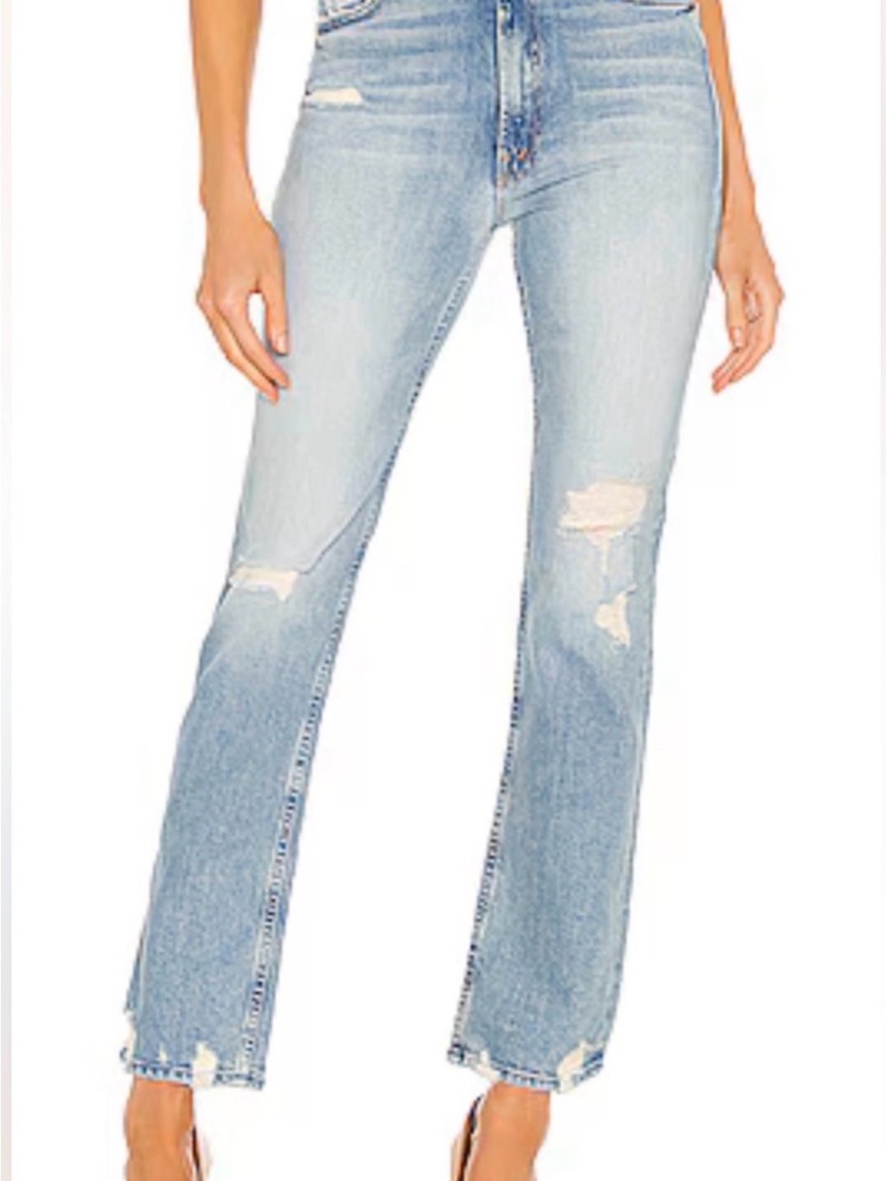 MOTHER DENIM High Waisted Rider Skimp Light Blue Distressed Straight Jeans Sz29